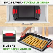 1/3 Sets Red Silicone Handle Rectangular Baking Tray, Non-Stick Kitchen Oven Baking Pan, Easy To Clean, Suitable For Baking Cookies, Cakes And Bread - Multicolor - View 9