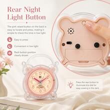 1pc Cute Pink Analog Alarm Clock, Silent Sweep No Ticking, Snooze Function, Rear Night Light Button, ABS Shell, 1 AA Battery Powered Not Included, Desktop Clock For Bedroom Bedside Office Dorm Kitchen, Birthday Christmas Gift - Multicolor - View 5
