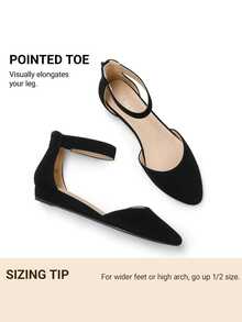Women Low Wedge Flats Closed Pointed Toe Ankle Strap Comfortable Commute Party Wedding Flats With Back Zipper Design Elegant Shoes Black Nubuck - Black - View 11