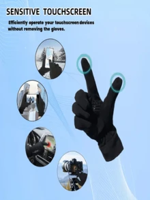 男女通用冬季保暖手套，工作手套，適用於跑步、開車、騎單車、工作、健行及其他戶外活動 - 黑色 - 查看 3