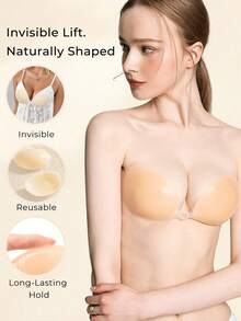 Invisible Strapless Silicone Push-Up Bras, Reusable Adhesive Bras, Backless And Breathable, Enhances Bust Curves, Suitable For Dresses And Holiday Formal Wear. - Apricot - View 2