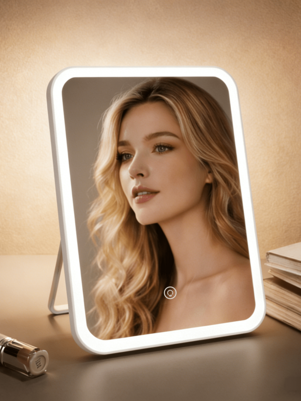 LED Makeup Mirror With Touch Control, 3 Lighting Modes, Adjustable Brightness - Stylish Design, Suitable For Touch-Ups Anytime, Lightweight And Portable, Warm White Light, Character Theme, Large Size Illuminated Vanity Mirror, Travel Essential