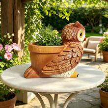 Rustic Textured Owl Statue Planter, Vintage Resin Flower Container For Indoor Desk Balcony Green Plant Decor, Unique Housewarming Gift - A3881 Owl - View 3