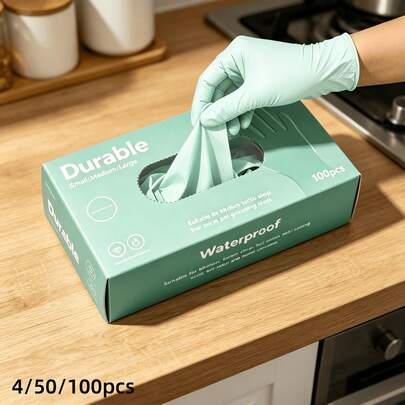 100pcs Disposable Green Nitrile Gloves, Suitable For Kitchen Washing, Home Cleaning, Nail Art, Hair Styling, Holiday Gifts And More, Available In S/M/L/XL (Packaging Box Not Included) 4/50/100PCS