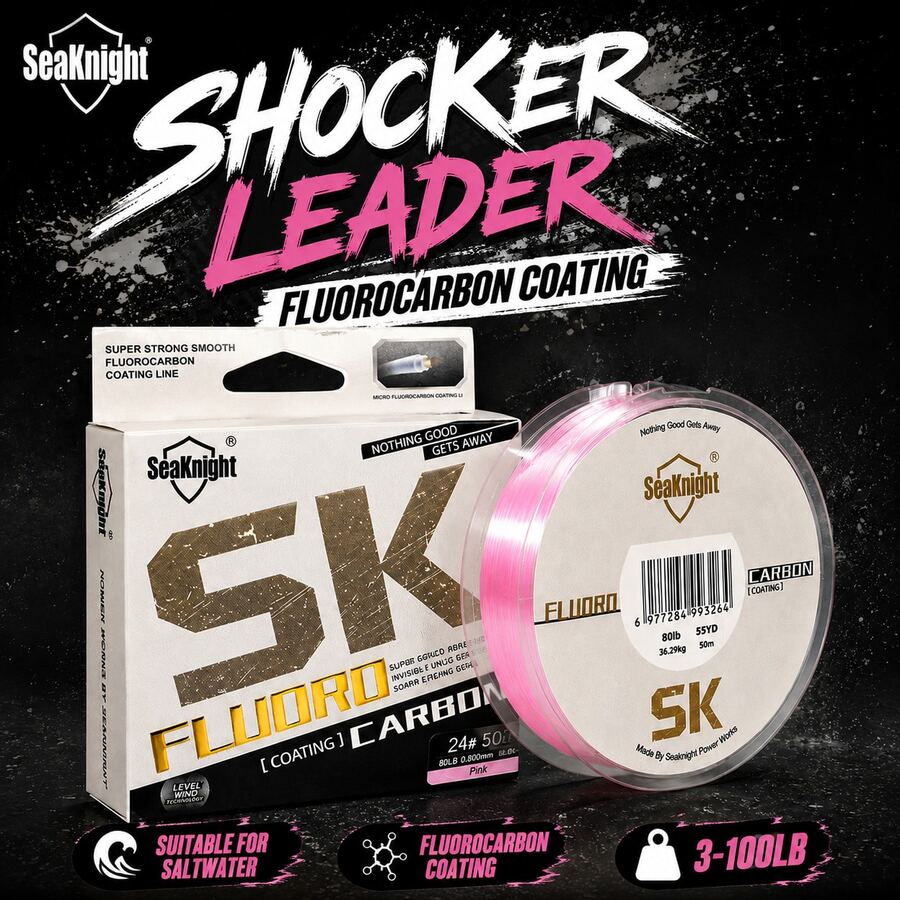 SeaKnight 100m/50m Double Layer Fluorocarbon Coated Fishing Line, Double Layer Fluorocarbon Coated Monofilament Main Line, Main Line 3-100 Lbs - Pink - View 1