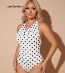 Body Top Halter Mujer Estampado Polka Dots Lunares Moda con Fruncido Delantero y Espalda Abierta Descubierta, Body Elegante Sexy y Fresco que Estiliza y Moldea la Figura, Diseño Halter - Blanco - Ver 7