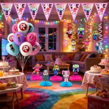 Roblox Bộ 33 món trang trí sinh nhật cho bé gái, phụ kiện trang trí tiệc phù hợp cho Lễ Tạ ơn, Halloween và Giáng sinh, dùng cho lễ kỷ niệm, tiệc tốt nghiệp, tụ họp và các địa điểm độc đáo - Cô gái Roblo, Bóng bay, Tổ ong, Hình xoắn ốc, Cờ tam giác - Xem 2