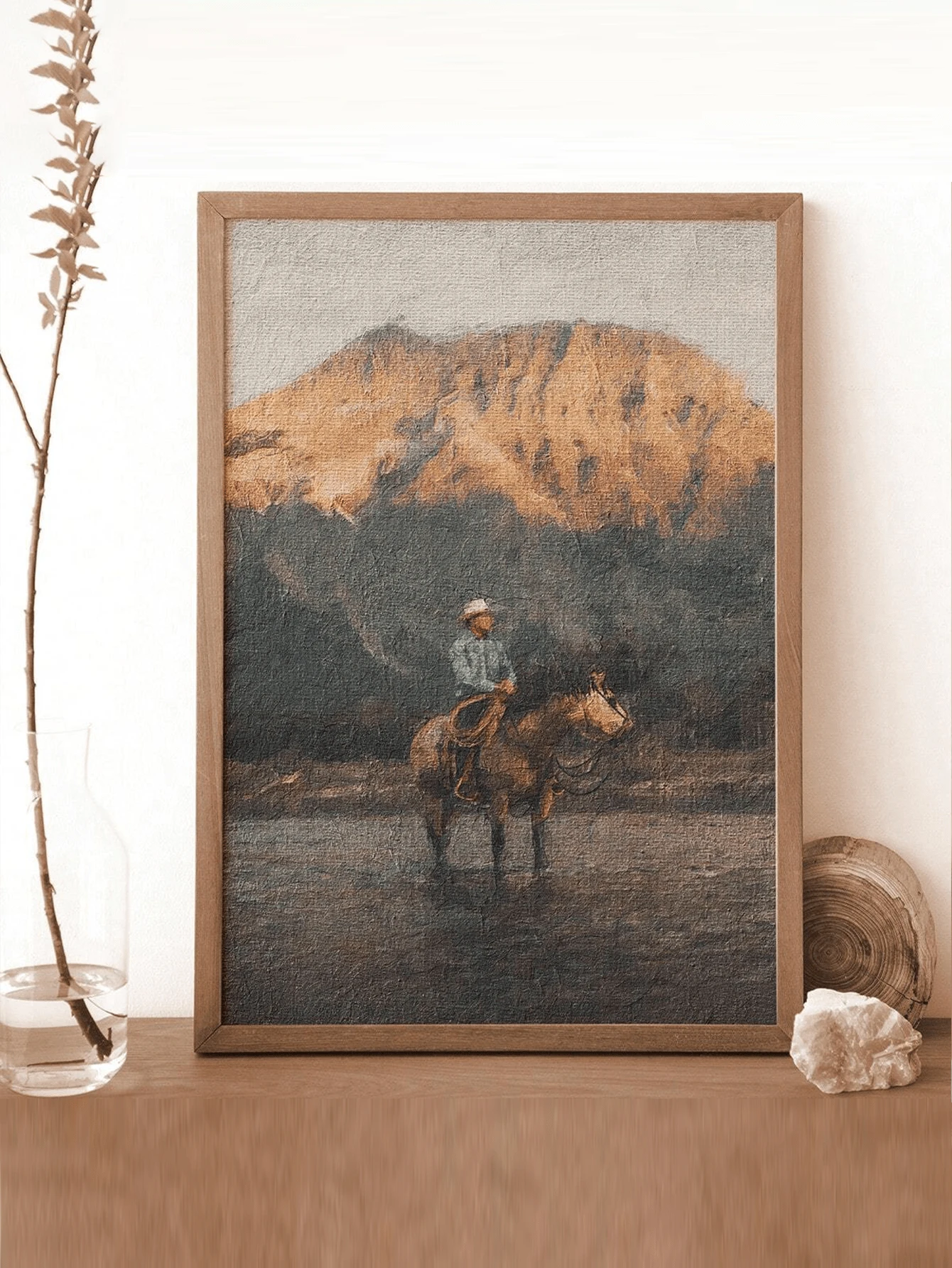 1pc Framed Canvas Wall Art, Western Cowboy Painting, Vintage Medieval 12 Months Style, Antique Oil Painting, Atmospheric Print, Western Cowboy Decor, Retro Horse Riding Wall Art, Home Decor Wall Painting, Living Room Wall Art, Birthday Graduation Poster Gift - Multicolor - View 1