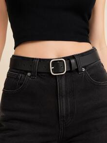 Women's Solid Color Belts, 3-Piece Set, Minimalist Design, Candy Color Strap, Gold/Silver Square Buckle Design, Fashionable Accessory, Suitable For Jeans, Casual Wear And Other Outfits, Perfect For Travel, Commute, Date, Party, Casual, Daily Wear And Other Occasions, Great As Holiday, Birthday Gift, Top Choice For Fashion Enthusiasts - Women's Candy Color Belt - View 2