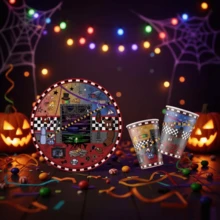 Five Nights at Freddy's 20件組卡通遊戲紙杯與盤子套裝，一次性餐具，適用於生日、婚禮、聖誕節、派對、房間裝飾 - FNAF Combination B - 查看 4