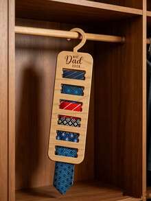 Father's Day Creative Wooden Tie Storage Rack, Men's Wall-Mounted Tie Organizer, Thank You Dad Gift Wooden Hanging Rack, Tie-Shaped Storage Rack, Home Tie Organizer Tool, Commemorative Gift Home Decor Ornament, Father's Day Gift,Bedroom Room Decor,Back To School - Multicolor - View 2