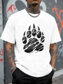 Huella de oso feroz con garras salvajes simbolizando poder y fuerza indomable en esta resistente camiseta de hombre - Blanco - Ver 6