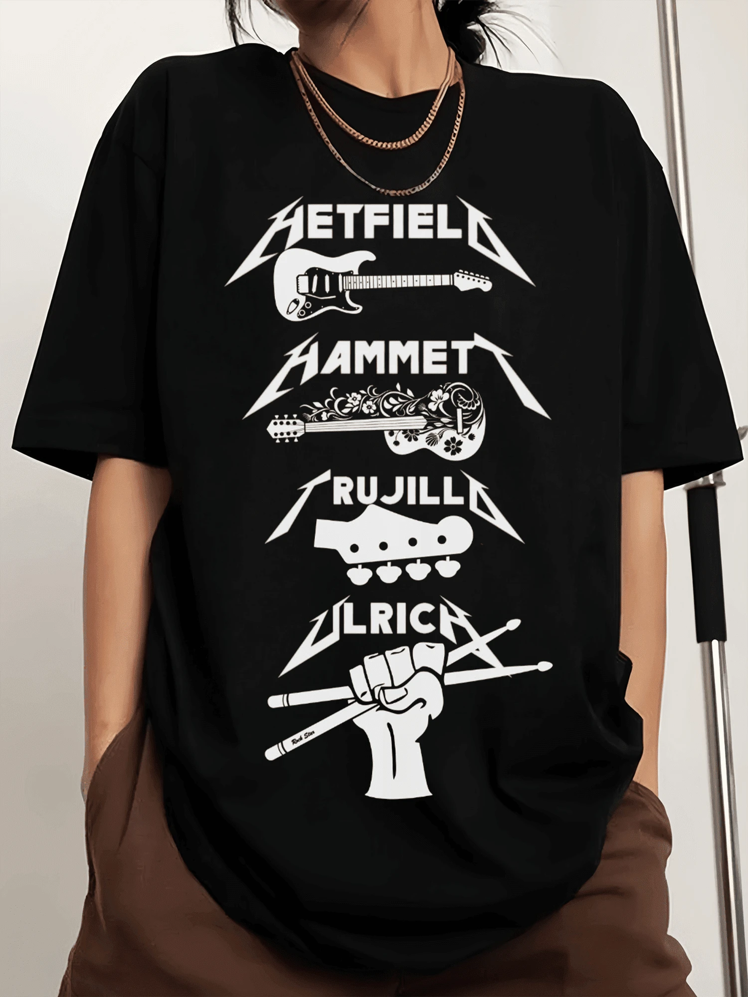Metallicass Band Members Typography PNG Printable T-Shirt Design James Hetfield Lars Ulrich Kirk Robert - 黑色 - 查看 1