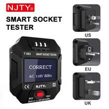 NJTY 1件式 LCD 顯示智能插座測試儀，AC 110-250V 插座測試器，接地線/零線/火線偵測，RCD GFCI 測試，美規/歐規/英規插頭，適用於居家電氣安全檢查 - 彩色 - 查看 3
