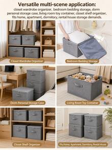 1 Pack Extra Large Collapsible Storage Box – Reinforced Handles, Full Zipper, Upgraded Lock – Cationic Fabric + Waterproof + PP Board – Bedding & Toy Container For Bedroom Living Room – Modern Solid Rectangle - Multicolor - View 3