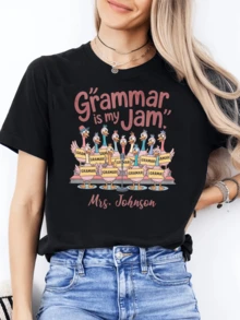 Grupo de patos cantando con letreros sobre gramática divertida representan amor por la lengua esta camiseta de mujer genial - Negro - Ver 6