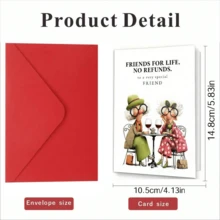 1pc "Friends For Life, Non-Refundable" Funny Best Friend Birthday Card With Envelope, Humorous Friendship Greeting Card - Multicolor - View 6