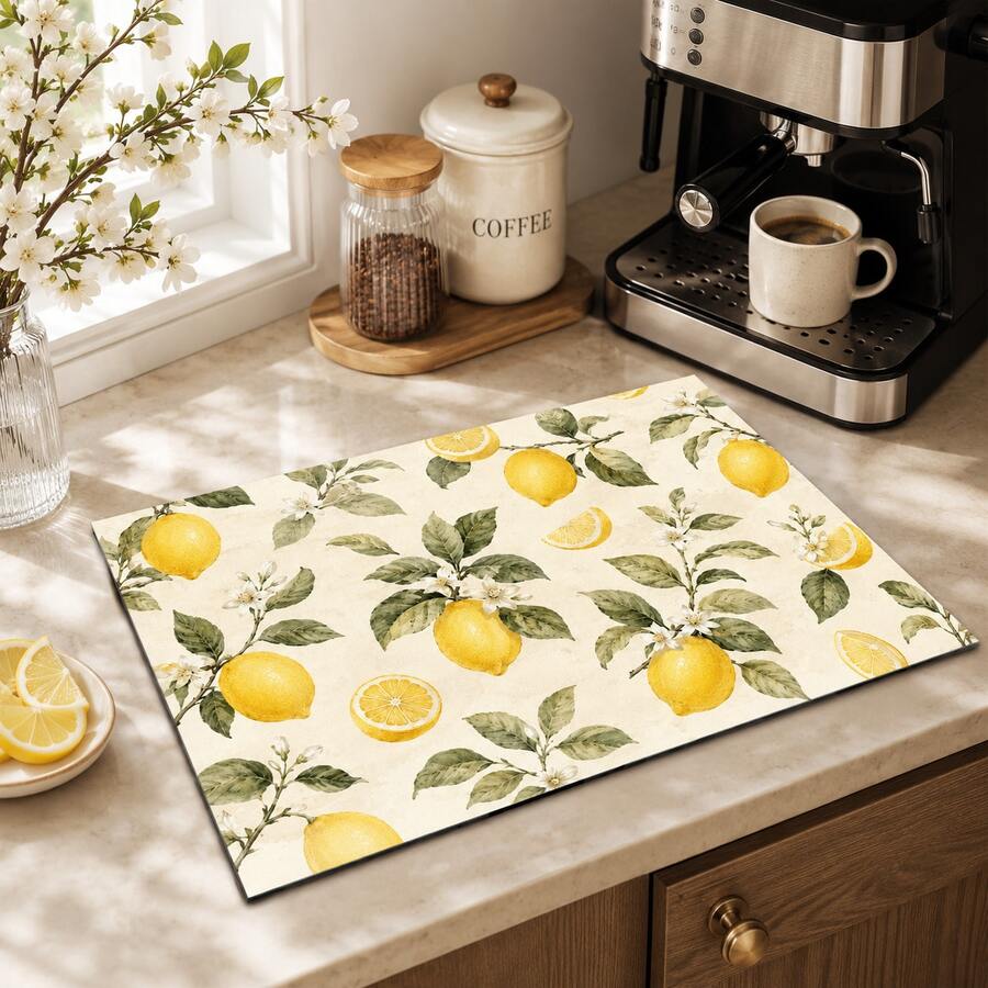 1pc Lemon Print Diatomaceous Earth Kitchen Mat, Non-Slip Heat-Resistant Absorbent Mat, Suitable For Kitchen Countertop, Coffee Machine, Tableware, Home Cafe Bar Party Decoration Placemat Gift - Multicolor - View 1