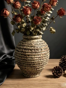 Large Vintage Vase With Spiral Decor, Farmhouse Style Vase, Pampas Grass Decoration Vase - Rust-like Honeycomb Vase - View 7