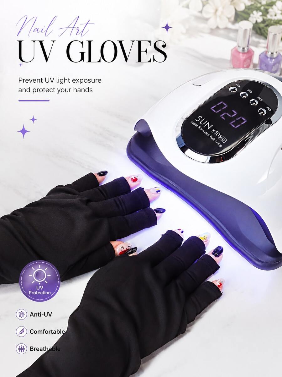 LIMEGIRL UV 防護美甲手套:專業凝膠美甲 UV 防護手套,防 UVA 與 UVB,適用於凝膠美甲燈,無手指 UV 防護手套,保護雙手免受 UV 傷害 - 彩色 - 查看 1