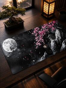 1片 XXL 黑色月夜櫻花風景滑鼠墊，35.4X15.7 英吋桌墊鍵盤墊，防滑橡膠底可水洗耐用，粉色桃花星空設計桌面保護墊，適合學生返校、開學季、辦公室學習、筆電、電競遊戲及居家使用，美觀多功能桌面配件，畢業季送給家人朋友的理想禮物 - 查看 4