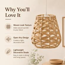 Faux Rattan Woven Lampshade Rattan Decorative Pendant Light Fixture Restaurant Vintage Homestay Japanese Style Personalized Lighting Decor Pendant Lamp - A - View 2