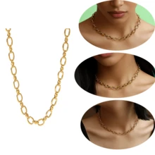 VceTd 1 pièce Collier chaîne en acier inoxydable de style hip-hop à la mode avec design de chaîne entrelacée pour femmes, convient pour le port quotidien, les trajets, les sorties de vacances, les rendez-vous, le thé de l'après-midi, ou comme cadeau de vacances pour les femmes ou les êtres chers - Or jaune - Voir 7