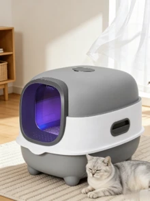 1pc Fully Enclosed Drawer-Style Litter Boxes Available In Multiple Colors, Featuring Leak-Proof Design, Deodorizing Function And Easy Disassembly For Cleaning; Top-Entry Cat Toilet Supplies. - one-size - View 1
