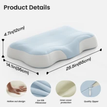 1個記憶棉頸枕睡眠用，人體工學頸椎枕床用，慢回彈記憶棉舒適睡眠，適用於所有睡眠姿勢，可拆洗冷感枕套 - 淺藍色 - 查看 2