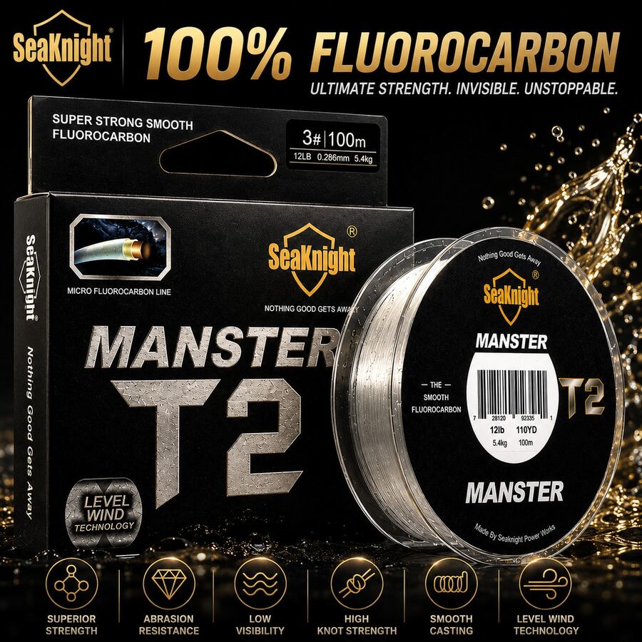 SeaKnight MANSTER T2 100% 氟碳釣魚線-超強韌、隱形且耐磨的前導線,適用於淡水與鹹水釣魚 - 白色 - 查看 1