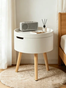 1 pièce Table de chevet rotative ronde, table en bois massif à trois pieds du sol au plafond, petite table basse de rangement à côté du lit de la chambre. - Blanc - Voir 1