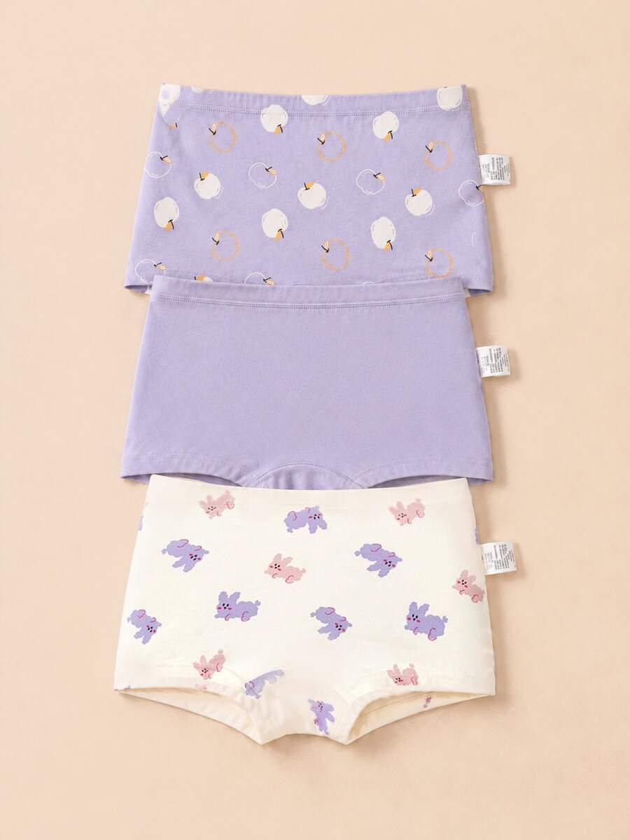 Balabala Calzoncillos tipo bóxer con estampado de dibujos animados para niña preadolescente, paquete de 3 - Morado - Ver 1