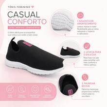 Tênis Meia Preto Feminino Ortopédico Academia Dia a Dia - Preto - Visão 7