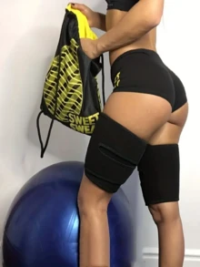 1對運動健身排汗腿部包裹帶，跑步保護膝蓋束帶，桑拿排汗腿部加壓帶 - 黑色 - 查看 6