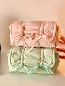 1pc Fashion Ballet Bow Design Pencil Case, Large Capacity Desk Flip-Top Pencil Box, Suitable For Storing Pens, Erasers, Pencils, Markers And Other Stationery, Also Can Place Water Bottle On The Side. Suitable For School, Tutoring, Office, Primary And Middle School Students, Male And Female Students, Office Workers, Also A Great Back To School Supply. Back To School Season, School Supplies, Pencil, Backpack, Schoolbag - Bow-tie Flip Pencil Case - View 4