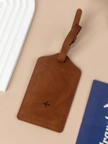 Vintage Minimalist PU Leather Rectangular Luggage Tag With Buckle Strap And Hidden ID Card Slot For Suitcase, Holiday Travel And Summer Vacation Trip - Multicolor - View 6