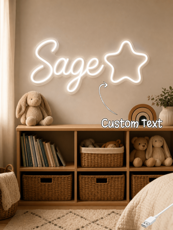 1pc Handwritten Style Star Custom Name Neon Sign, Durable Acrylic Light Body, Children's Room Wall Decor, Home Birthday Customized Gift