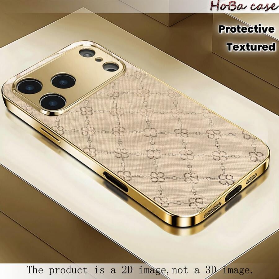 HoBa case 1pc Gold Rim Gold Pattern Tempered Glass Phone Case, Compatible With IPhone 17 Pro Max, Compatible With 16 Pro Max, 15 Pro Max, 14 Pro Max, Korean Style Fashionable Fun Phone Case, Compatible With IPhone 11/12/13/14/15/16 Pro Max Plus, Elegant Design Unisex, Ideal Gift For Girlfriend On Easter, Spring Or Birthday - Mixed Color 2 - View 1