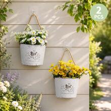 1pc/2pcs/3pcs Vintage Oval Wall-Mounted Metal Planter With "FLOWERS & GARDEN" Sign, Suitable For Indoor And Outdoor Succulents, Dried Flowers, Balcony And Patio Hanging Planter, Pastoral Style Succulent Pot - Flowerpot - View 16