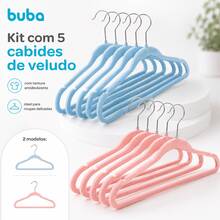 5 Cabides Para Roupas De Bebe em Veludo Rosa ou Azul Menina ou Menino Quarto Infantil Buba - Azul - Visão 6