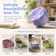 6Pcs Starry Sky Printed Metal Mini Plant Pots With Lids, Multifunctional Small Planters For Succulents & Tiny Plants, Great For DIY Candle Making, Desktop Decor, Party Favors & Small Trinket Storage - Marble Pattern - View 8