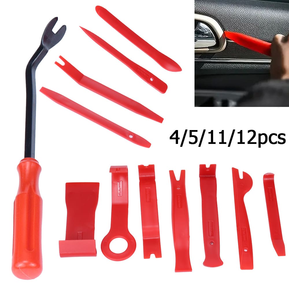 Kit de 4/5/11/12 piezas de herramientas de palanca para desmontar radio, puerta, clip, panel, moldura y salpicadero de automóvil, cuchillas de plástico para desmontaje manual de interior de coche