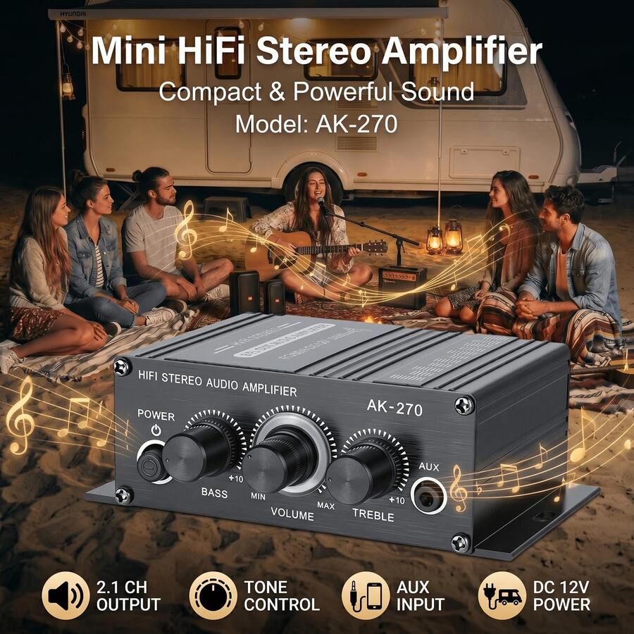 2通道汽車擴大機 HIFI 中置聲道喇叭 AK-270 迷你 12V 電腦汽車家用小型擴大機 汽車音響功率擴大機系統 混音器立體聲擴大機接收器 適用於汽車、家用喇叭、唱歌、吉他等