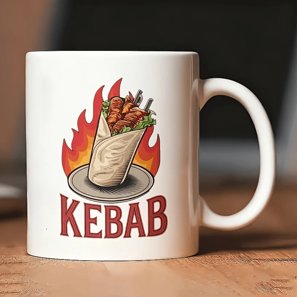 Taza de café de cerámica con estampado de kebab picante. Taza de café de cerámica con diseño de kebab picante. Taza estética novedosa. Regalo de cumpleaños asequible. - Blanco - Ver 1