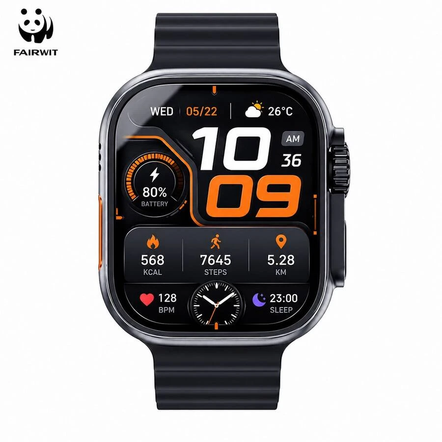 PANDA Reloj inteligente Ultra 4 unisex, pantalla táctil vibrante de 2.2", resistente al agua y al sudor IP68 para natación, llamadas Bluetooth, esfera de reloj personalizada con IA, múltiples modos deportivos, compatible con Android & iOS - Negro - Ver 1