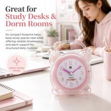 1pc Cute Pink Analog Alarm Clock, Silent Sweep No Ticking, Snooze Function, Rear Night Light Button, ABS Shell, 1 AA Battery Powered Not Included, Desktop Clock For Bedroom Bedside Office Dorm Kitchen, Birthday Christmas Gift - Multicolor - View 10