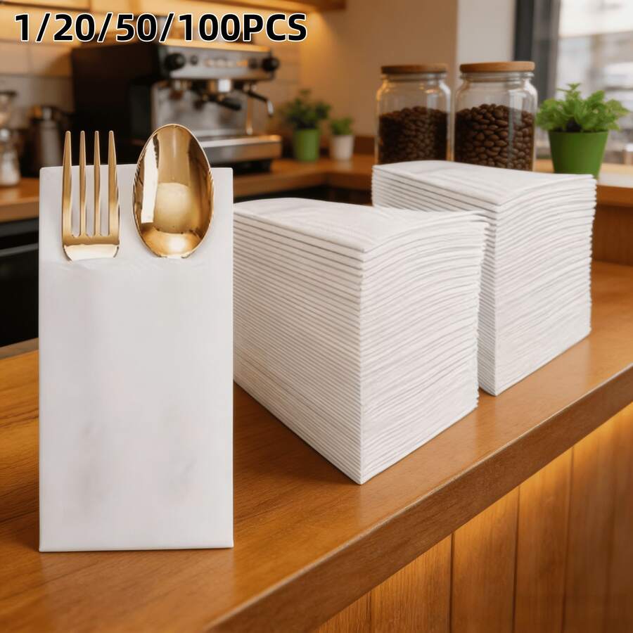 1/20/50/100pcs Fabric Pre-Folded Napkins With Cutlery Pocket Disposable Absorbent Napkins Suitable For Restaurant Home Wedding Party Table Decoration
