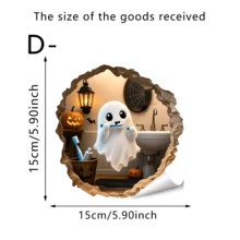 1/3件可愛3D探頭幽靈萬聖節牆貼，防水自黏乙烯基貼紙。易於貼附，適用於浴室、廁所、客廳、臥室、廚房、玻璃牆、木質表面，趣味驚悚萬聖節家居裝飾。 - 多色 - 查看 13