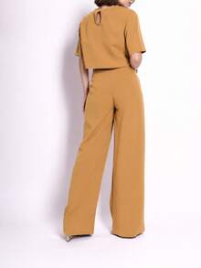 Women's Blouse And Wide-Leg Pants Set - 焦糖色 - 查看 1
