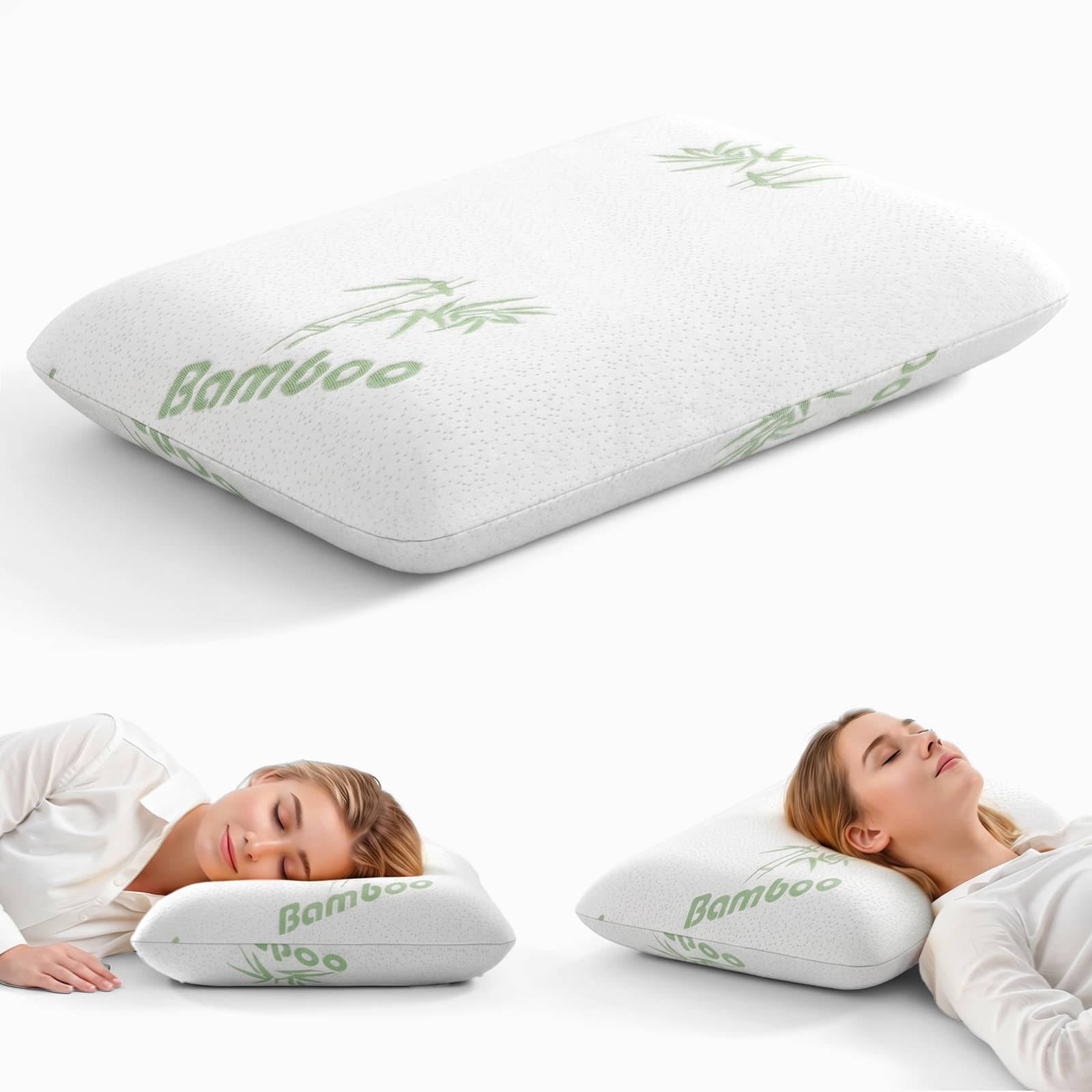 1 buah Bantal Busa Memori – Bantal Tidur Ortopedi Berbentuk Roti untuk Penopang Leher, Bantal Leher Ergonomis untuk Tidur Miring, Telentang & Tengkurap, Ukuran Standar dengan Sarung yang Dapat Dilepas dan Dicuci - Hijau Pastel - View 1